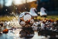 Foots close-up during soccer goal frenzy