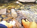 Foots, water, stones and flow Royalty Free Stock Photo