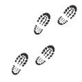 Footstep black silhouette, bootprint isolated on white background. Grunge track, symbol cartoon style.