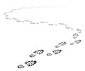 Footstep path in perspective, walking away footprint trail. Trace of human foot print silhouettes, shoe sole imprint Royalty Free Stock Photo