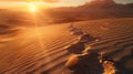 Footstep on the Sahara desert with Beautiful sunset over the sand dunes AI generated Royalty Free Stock Photo