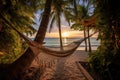 footsteps leading to a beachfront hammock