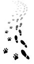 Footsteps path vertical 3D forward human dog shapes Royalty Free Stock Photo