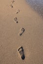 Footsteps in the sand on the beach