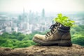 Footwear that actively reduces its carbon emissions, featuring green components and supporting a city-wide recycling system to