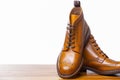 Footwear Concepts.Closeup of Pair of High Gentleman Tanned Brogues