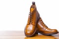 Footwear Concepts.Closeup of Pair of High Men`s Tanned Brogues