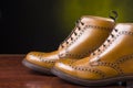 Footwear concepts. Pair of premium tanned brogue derby boots ma