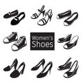 Collection Of Different Women`s Shoes Pair, Monochrome