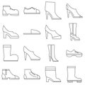 Footwear icons set, outline style