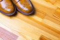 Footwear Ideas. Closeup of Tips of Male`s Brogues Boots in Tan Co