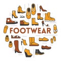Footwear Line Art Thin Icons Set with Boots and Shoes