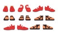 Footwear Set, Male or Female Stylish Shoes and Sandals Cartoon Style Vector Illustration
