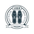 Footwear, shoe style, premium quality logo, vintage badge for shoemaker, shoe shop and shoes repair vector Illustration Royalty Free Stock Photo