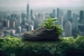 Footwear that takes into account its impact on the environment, integrating plants and a municipal recycling system to create a