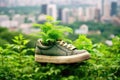 Footwear that takes into account its impact on the environment, integrating plants and a municipal recycling system to create a