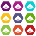 Forage cap icon set color hexahedron
