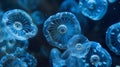 A of foraminifera tiny marine protists with intricate shells navigating through the blue depths of the ocean floor. . Royalty Free Stock Photo
