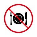 Forbid Dining Knife Plate Fork Silverware Pictogram. Ban Restaurant Cutlery Dinner Black Silhouette Icon. No Allow Royalty Free Stock Photo