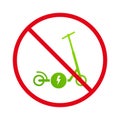 Forbid Electrical Power Kick Scooter Pictogram. Ban Electronic Kick Scooter Black Silhouette Icon. Electricity Transport