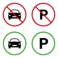 Forbid Parking Car Silhouette Pictogram. Park Vehicle Transport Allowed Road Green Sign. Car Prohibited Black Icon Royalty Free Stock Photo