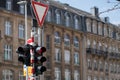 Forbid traffic lights. Road sign give way Royalty Free Stock Photo