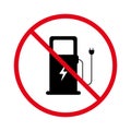 Forbidden Car Electrical Power Station Pictogram. Ban Refueling Service Black Silhouette Icon. Prohibit Fuel Red Stop