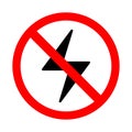 Forbidden charging icon. Bright warning, restriction sign on a white background