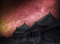 Forbidden City. Astrophotography, night starry sky Royalty Free Stock Photo