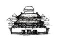 Forbidden City main entrance vector hand drawn black and white illustration sketch