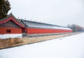The Forbidden City Wall after the snow, the moat covered with snow, the royal features and signs, the Royal Building of Beijing, C