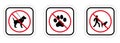 Forbidden Dog Walking Pictogram. Man with Canine on Leash Red Stop Circle Symbol. Paw Footprint Ban Black Silhouette