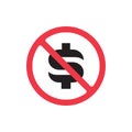 Forbidden dollar sign, no money icon, prohibited dollar symbol - Vector