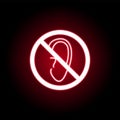 Forbidden ear, listen icon in red neon style. can be used for web, logo, mobile app, UI, UX