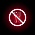 Forbidden eating, fork spoon icon in red neon style. Can be used for web, logo, mobile app, UI, UX