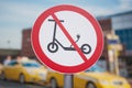 Forbidden electric scooter road sign. 3D rendered illustration Royalty Free Stock Photo