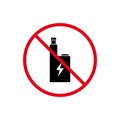 Forbidden Electronic Cigarette Black Silhouette Icon. Ban Liquid Vape Pictogram. Stop Vaporizer Smoking Red Stop Symbol Royalty Free Stock Photo