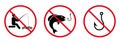 Forbidden Fishing Hook Fish Black Silhouette Icon Set. Fisherman Red Stop Circle Symbol. No Allowed Catch Fish in Lake Royalty Free Stock Photo