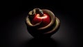 forbidden fruit. Apple and serpent, snake coiled around a red apple. Adam and eve. Theology, mythology, philosophy.