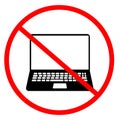 Forbidden laptop icon. Prohibited computer symbol. No notebook sign. flat style