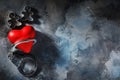 Forbidden love. Red heart in handcuffs with copy space Royalty Free Stock Photo