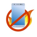 Forbidden modern smartphone under fire icon. Burn battery cell phone. Bad quality. Danger device Royalty Free Stock Photo
