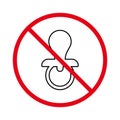 Forbidden Nipple Pacify Child Pictogram. Prohibited Soother. Ban Pacifier Black Line Icon. Caution Baby Sucker Red Stop