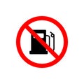 Forbidden no fuel station or no gas pump prohibition red circular road sign for your web site design, logo, app, UI. illustration