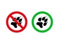 Forbidden or permitting sign. Dangerous wild animal paw icon. Vector