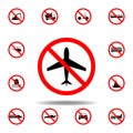 Forbidden plane, flight icon on white background. set can be used for web, logo, mobile app, UI, UX