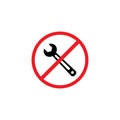 Forbidden repair vector icon. black spanner or wrench in red crossed circle