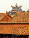 Tiled orange Roofs in The Forbidden City, Beijing, China Royalty Free Stock Photo