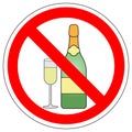 Forbidden sign of the alcohol bottle and glass, vector