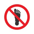 Forbidden sign with bare foot glyph icon